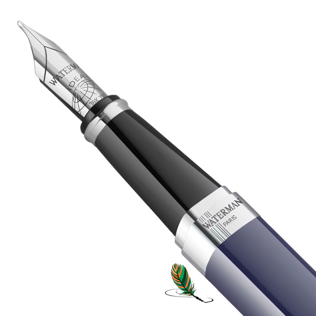 18k rhodium-plated solid gold nib engraved of the Waterman Exception Blue CT